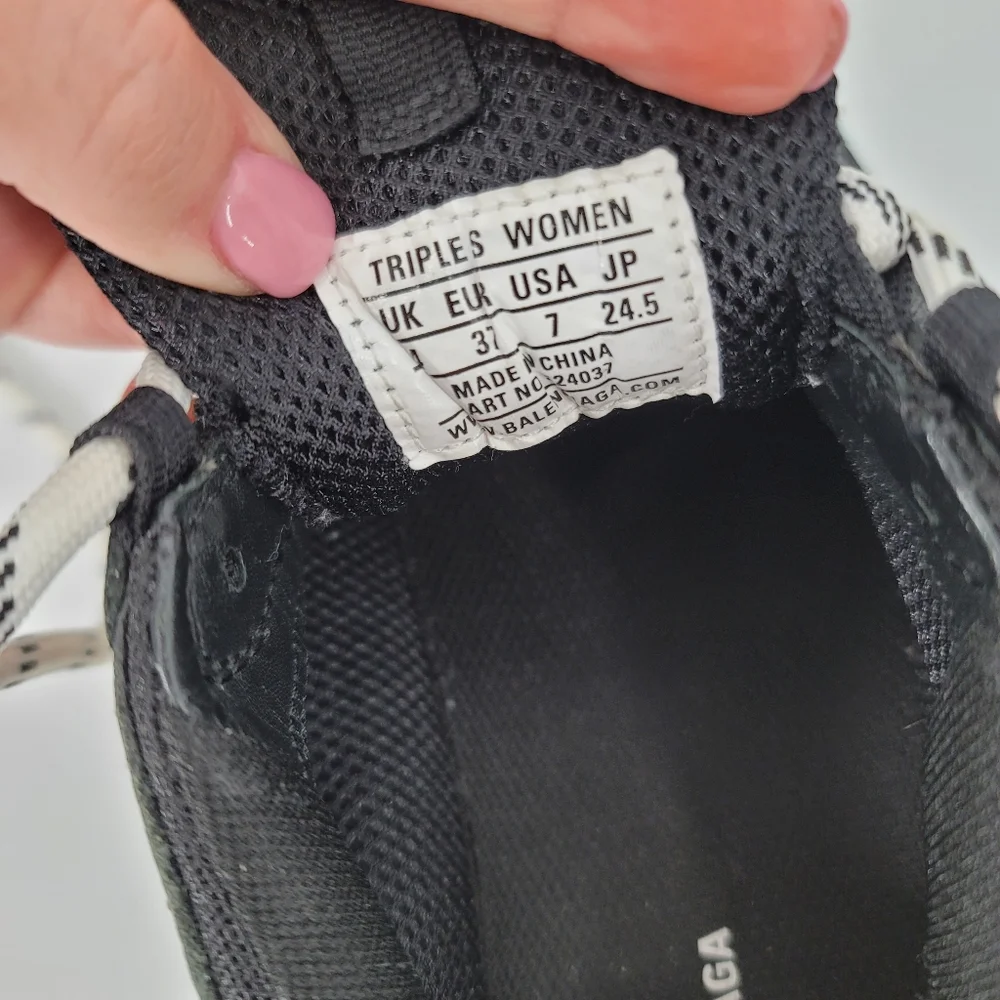 Balenciaga Black Leather Mesh Triple S Sneakers Size 7 HEAVY
